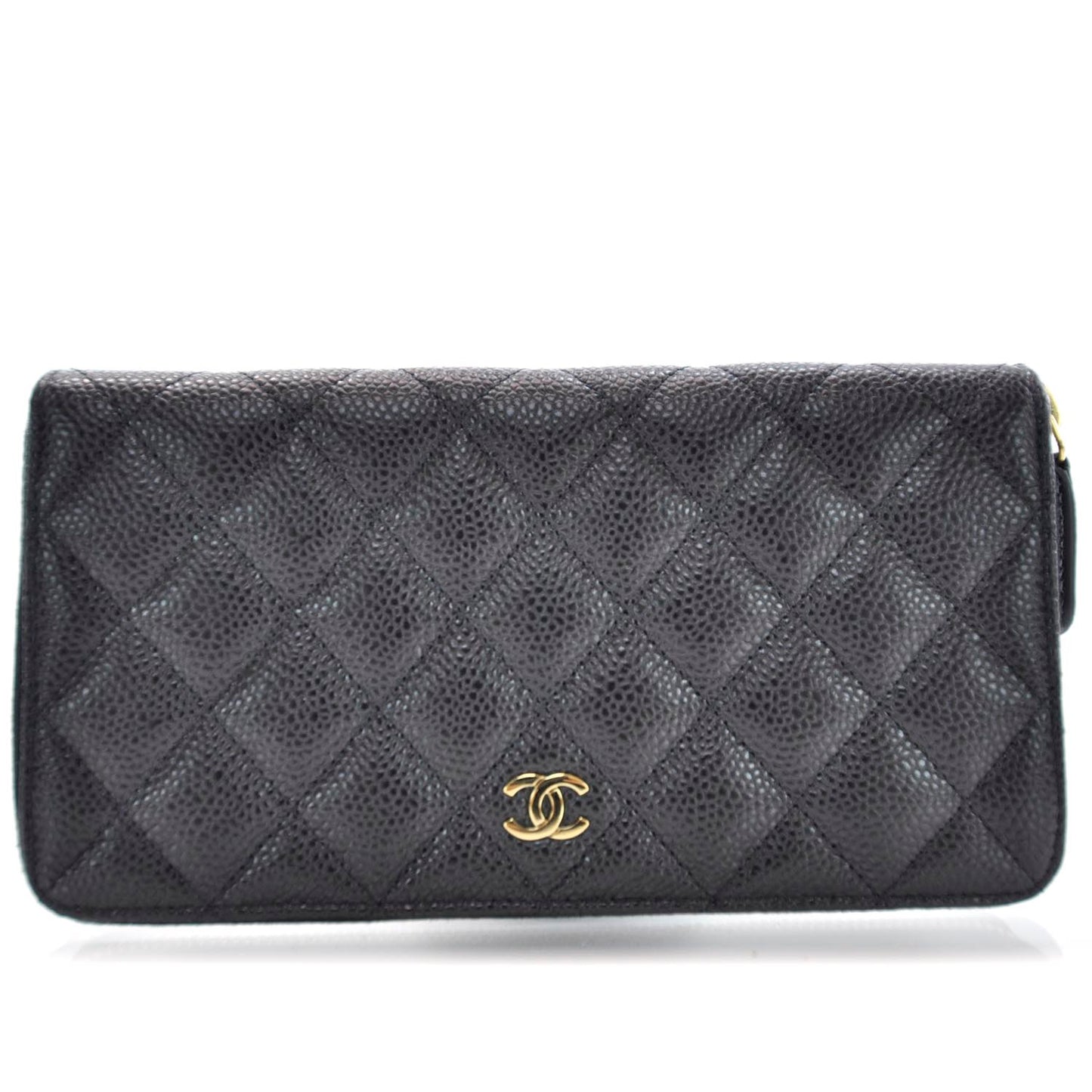 Caviar Large Gusset Zip Around Wallet Black