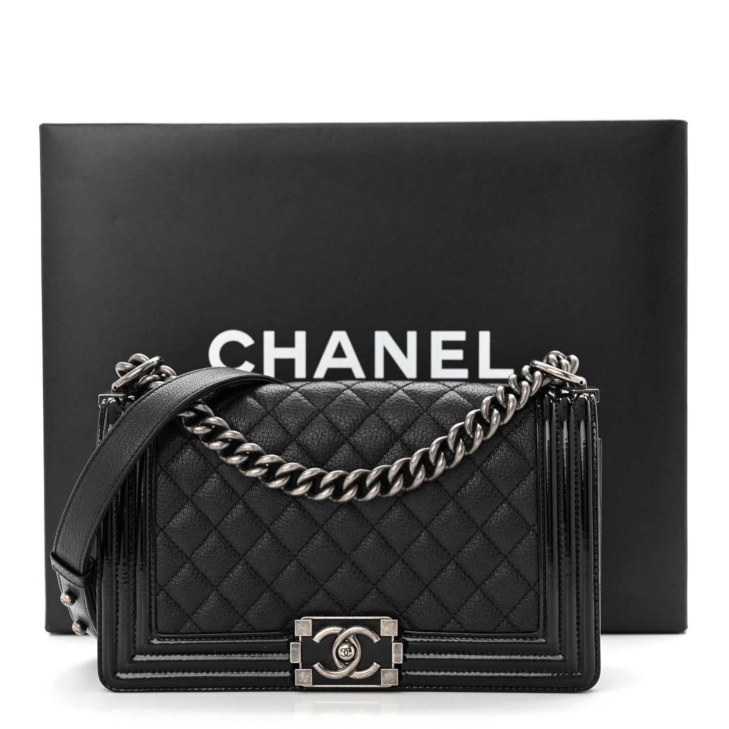 Chanel Goatskin Quilted Patent Medium Duo Boy Flap Black 12 of 12