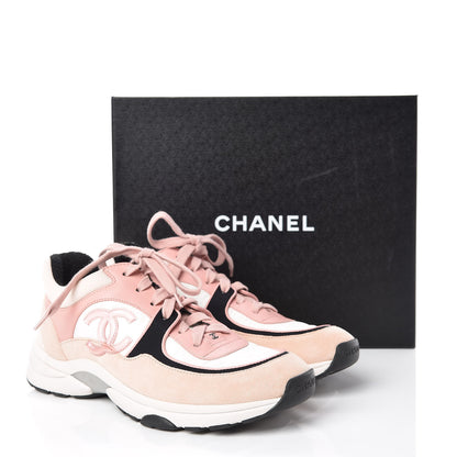 Chanel Suede Nylon Lambskin CC Sneakers 38.5 Pink White Black 8 of 8
