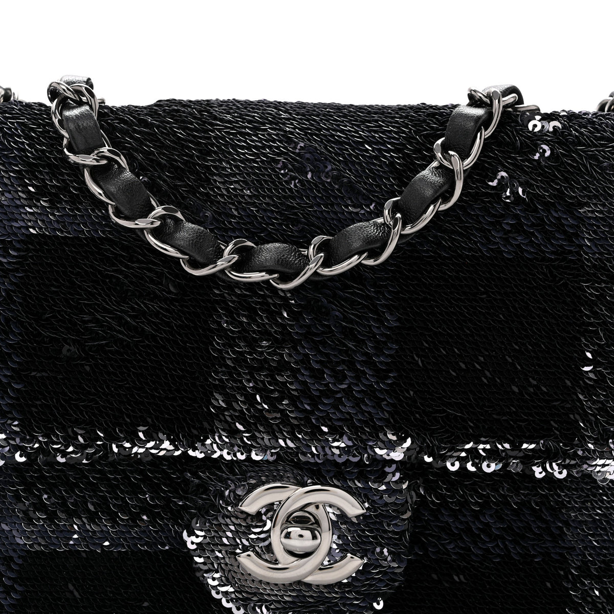 Sequin Quilted Small Single Flap Black