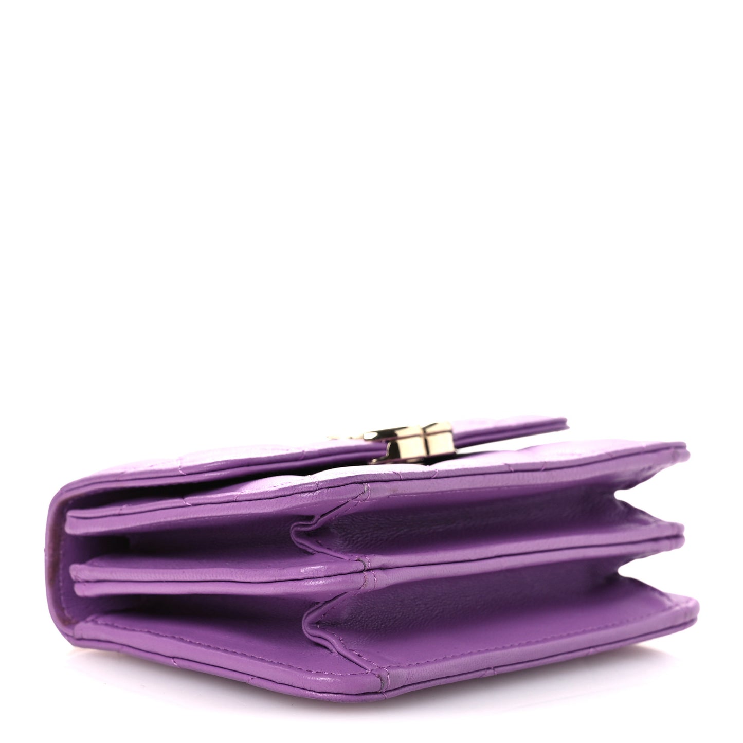 Lambskin Quilted Pick Me Up Clutch With Chain Purple