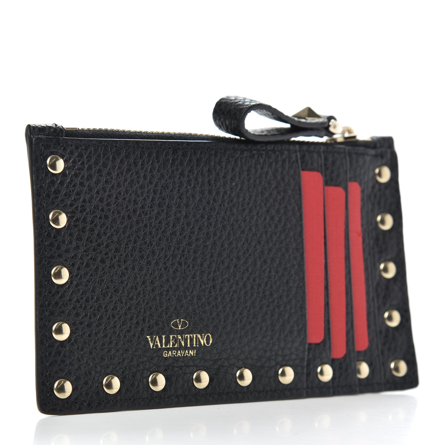 Valentino Garavani Pebbled Calfskin Rockstud Coin Case Card Holder Black 3 of 7