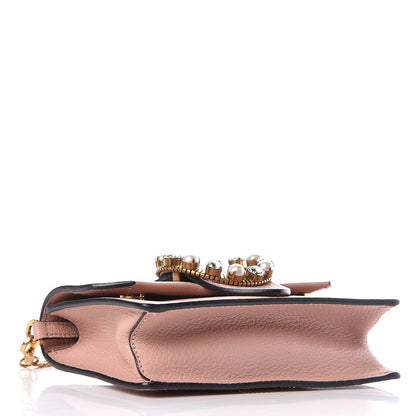 Miu Miu Goatskin Madras Soft Calfskin Crystal Pearl Embellished Shoulder Bag Orchidea 4 of 14