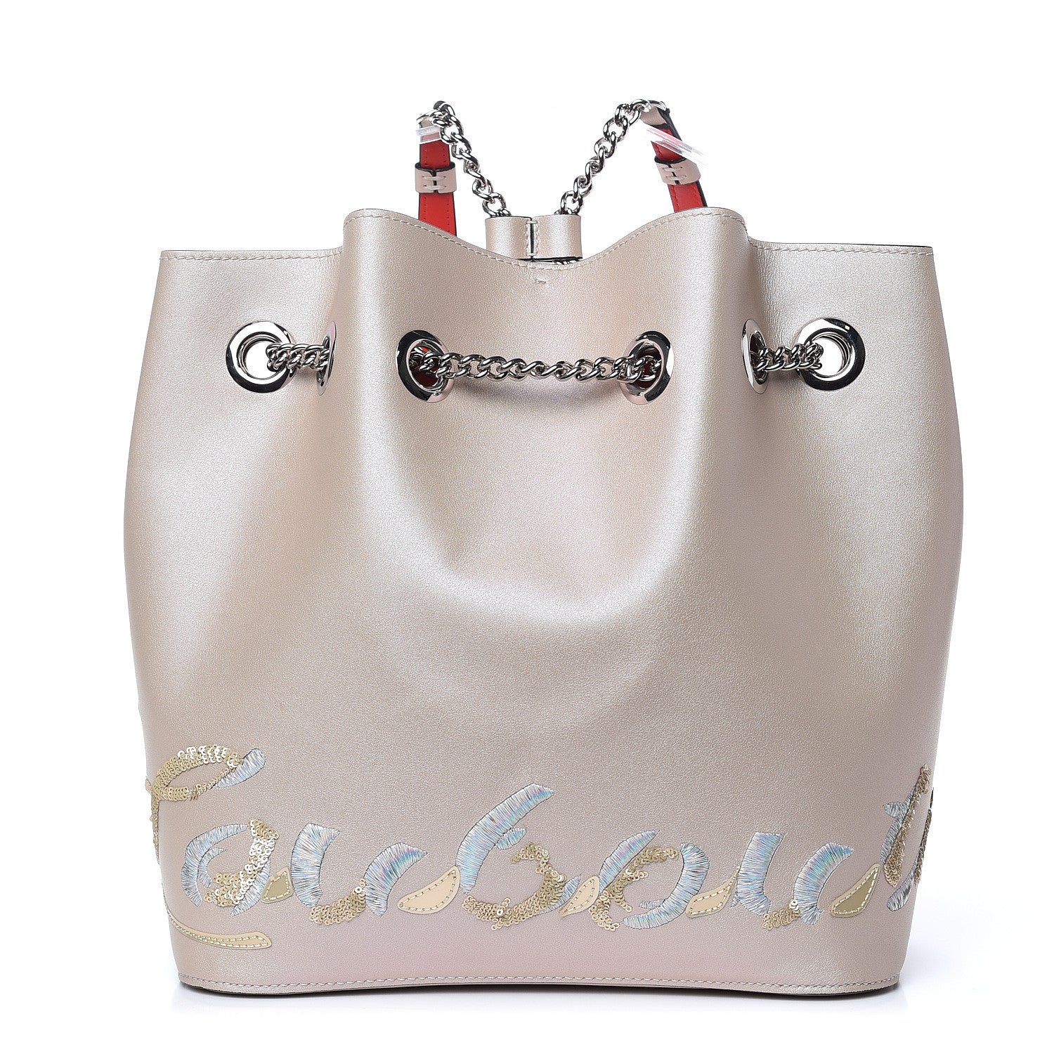 Christian Louboutin Calfskin Paris Marie Jane Logo Backpack Nude Platine 1 of 12