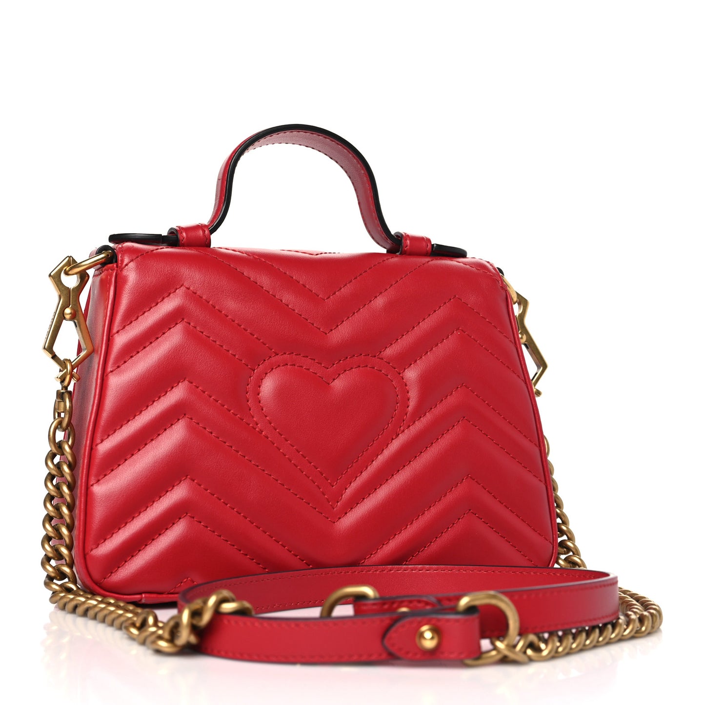 Calfskin Matelasse Mini GG Marmont Top Handle Shoulder Bag Hibiscus Red