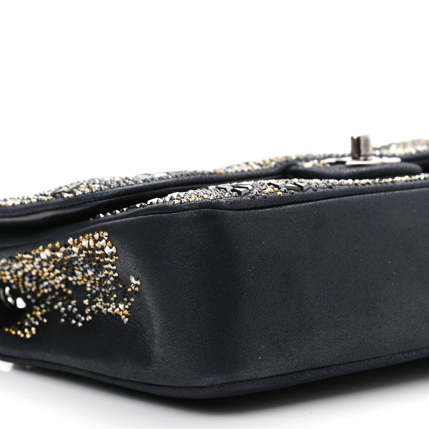 Oxidized Goatskin Strass Buonasera Medium Flap Dark Blue