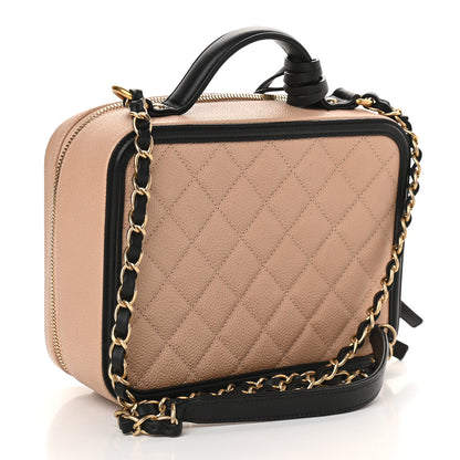 Chanel Caviar Quilted Medium CC Filigree Vanity Case Beige Black 3 of 9