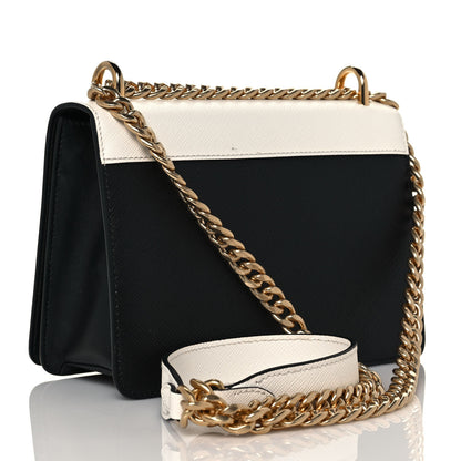 Prada Saffiano Chain Shoulder Bag White Black 3 of 12
