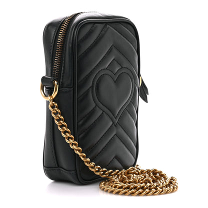 Gucci Calfskin Matelasse Mini GG Marmont Crossbody Bag Black 3 of 9