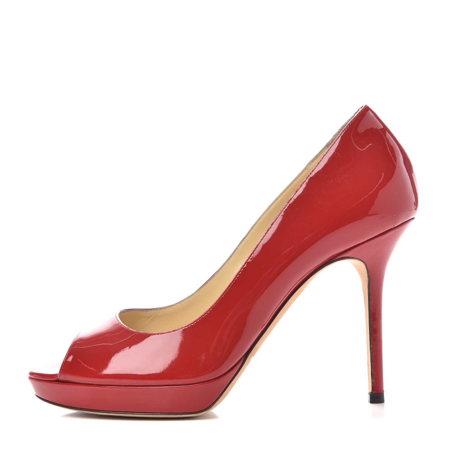 Jimmy Choo Patent Luna Platform Peep Toe Pumps 37 Red 1 of 9