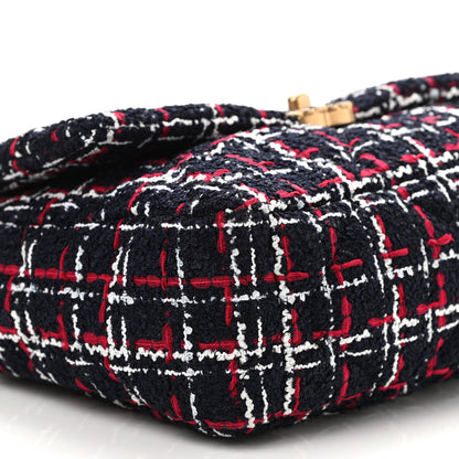 Chanel Tweed Quilted Large Chanel 19 Flap Navy Blue White Red 9 of 11