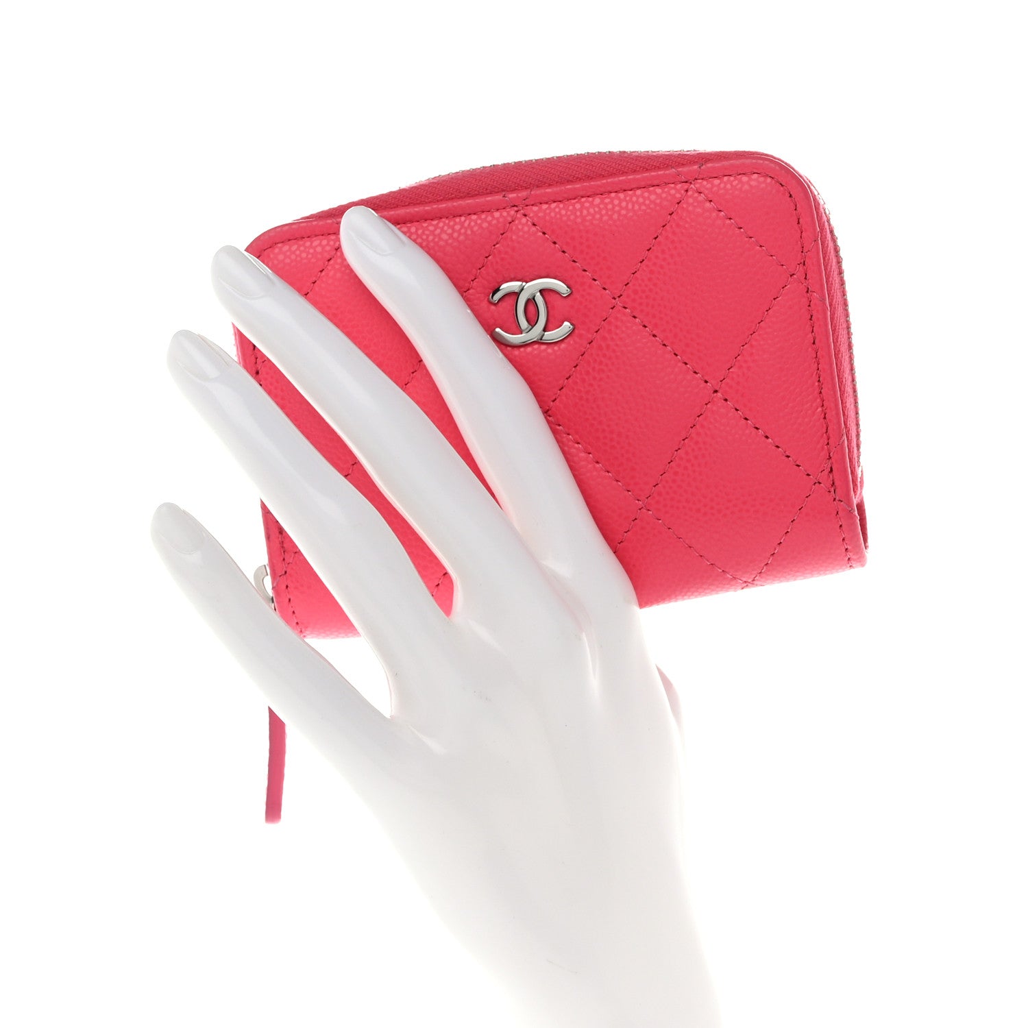 Chanel Caviar Quilted Zip Coin Purse Fuchsia 2 of 8