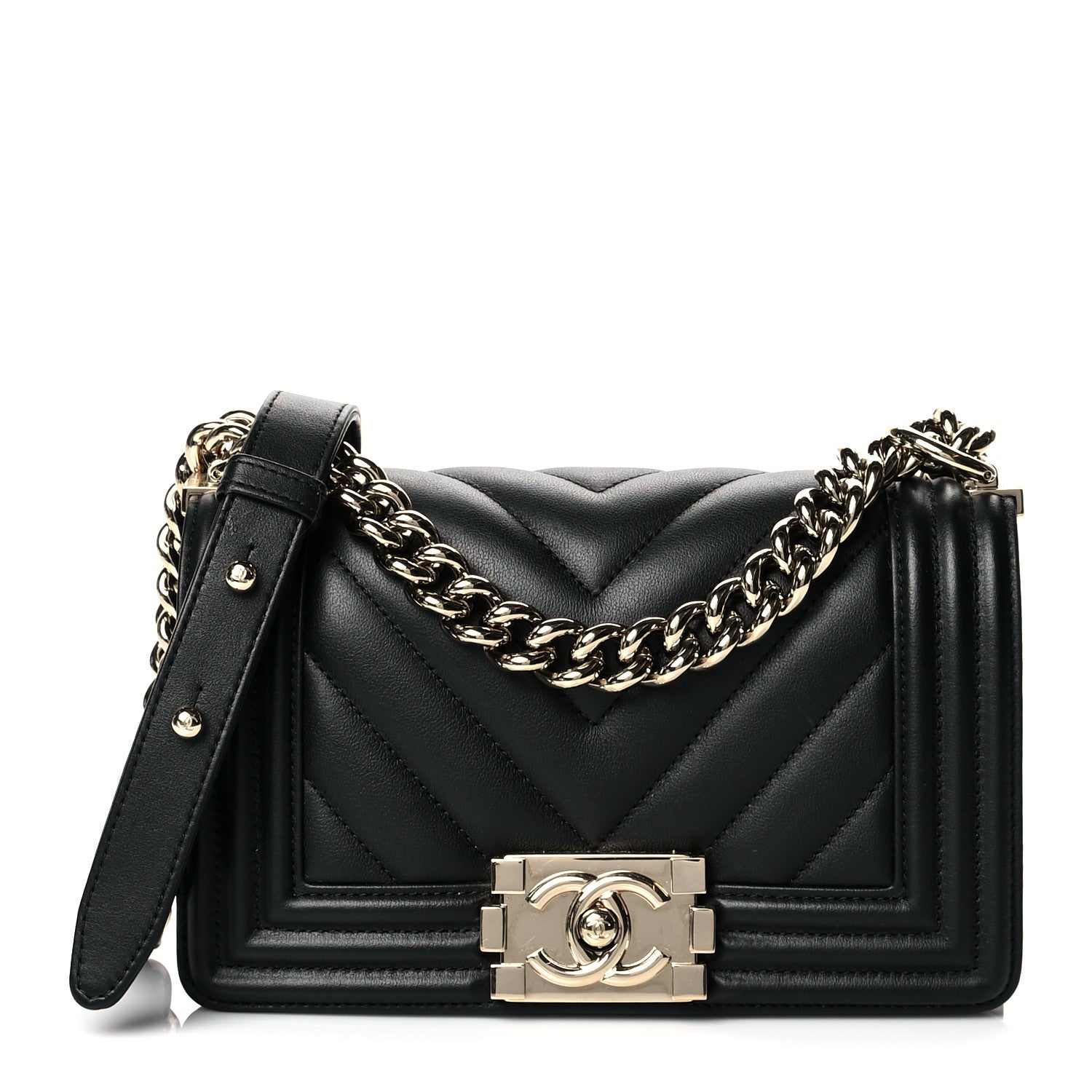 Chanel Lambskin Chevron Quilted Small Boy Flap Black 1 of 10