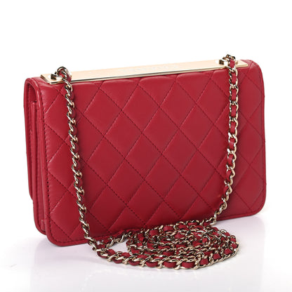 Chanel Lambskin Quilted Trendy CC Wallet On Chain WOC Red 2 of 4