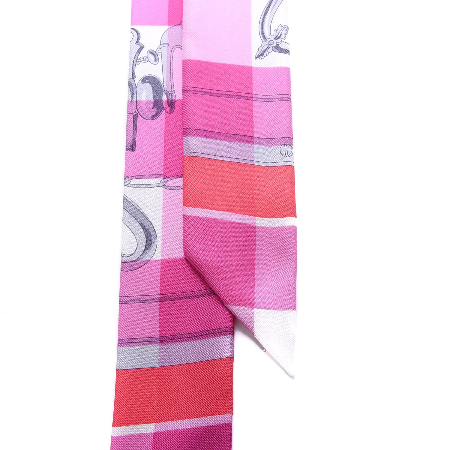 Hermes Silk Mors Et Gourmettes Vichy Twilly Rose Vif Framboise White 2 of 4