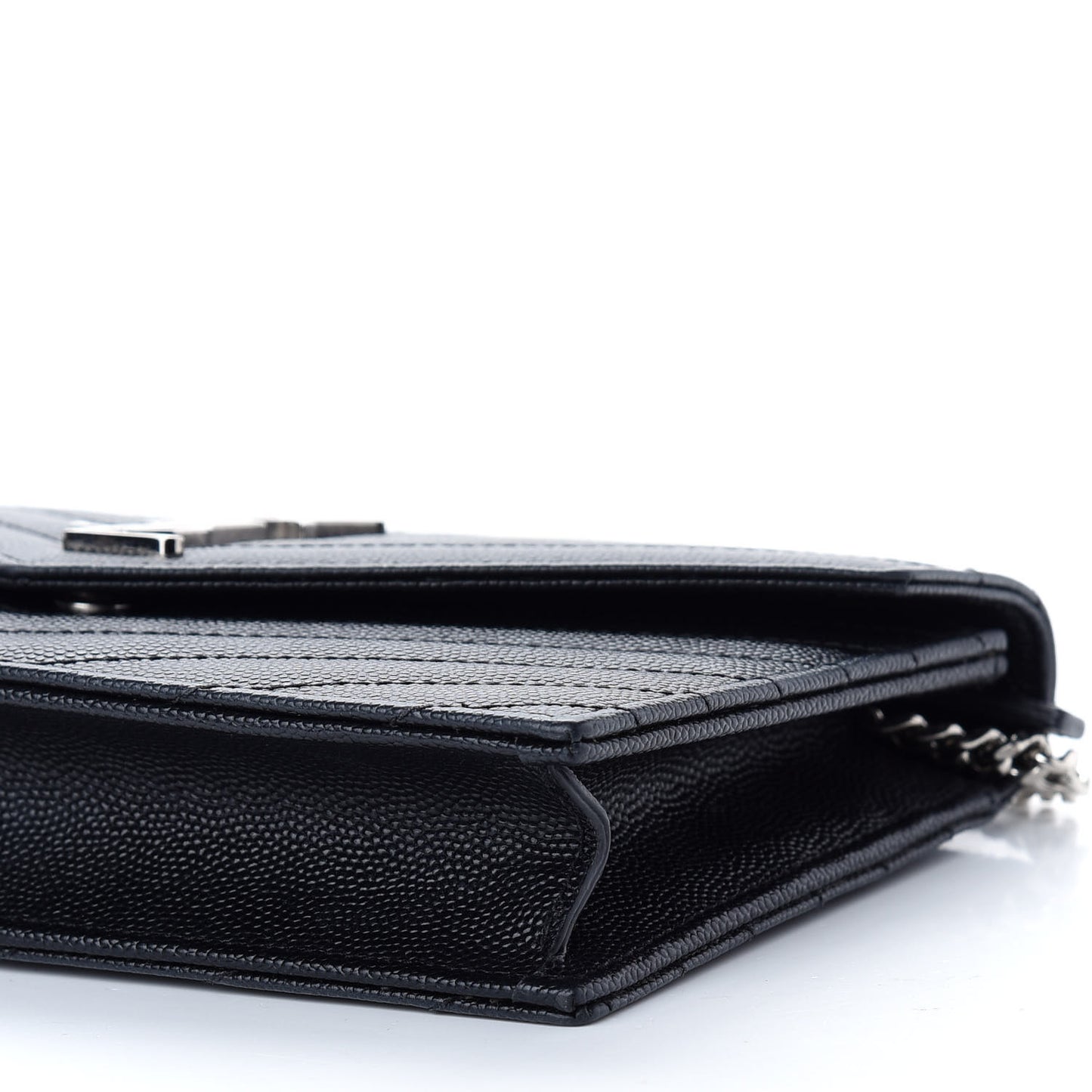 Grain De Poudre Matelasse Chevron Monogram Envelope Chain Wallet Black