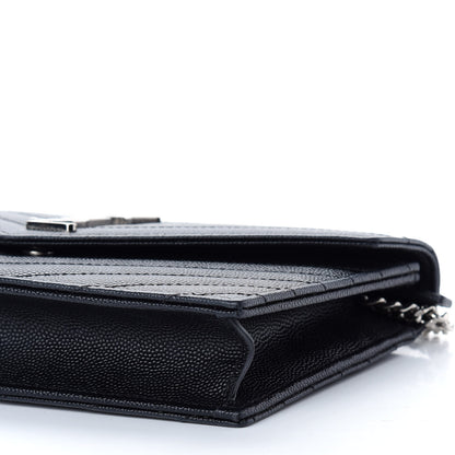 Saint Laurent Grain De Poudre Matelasse Chevron Monogram Envelope Chain Wallet Black 7 of 7
