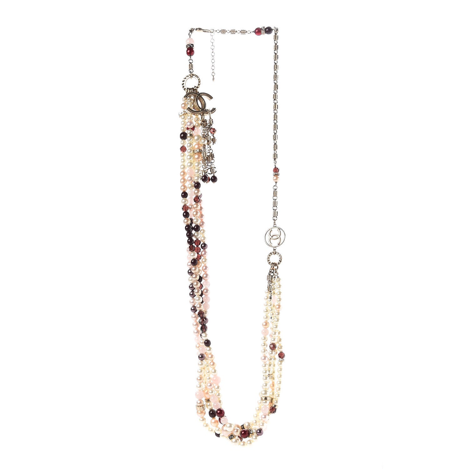 Chanel Pearl CC Tassel Multistrand Necklace Gold Burgundy 3 of 7