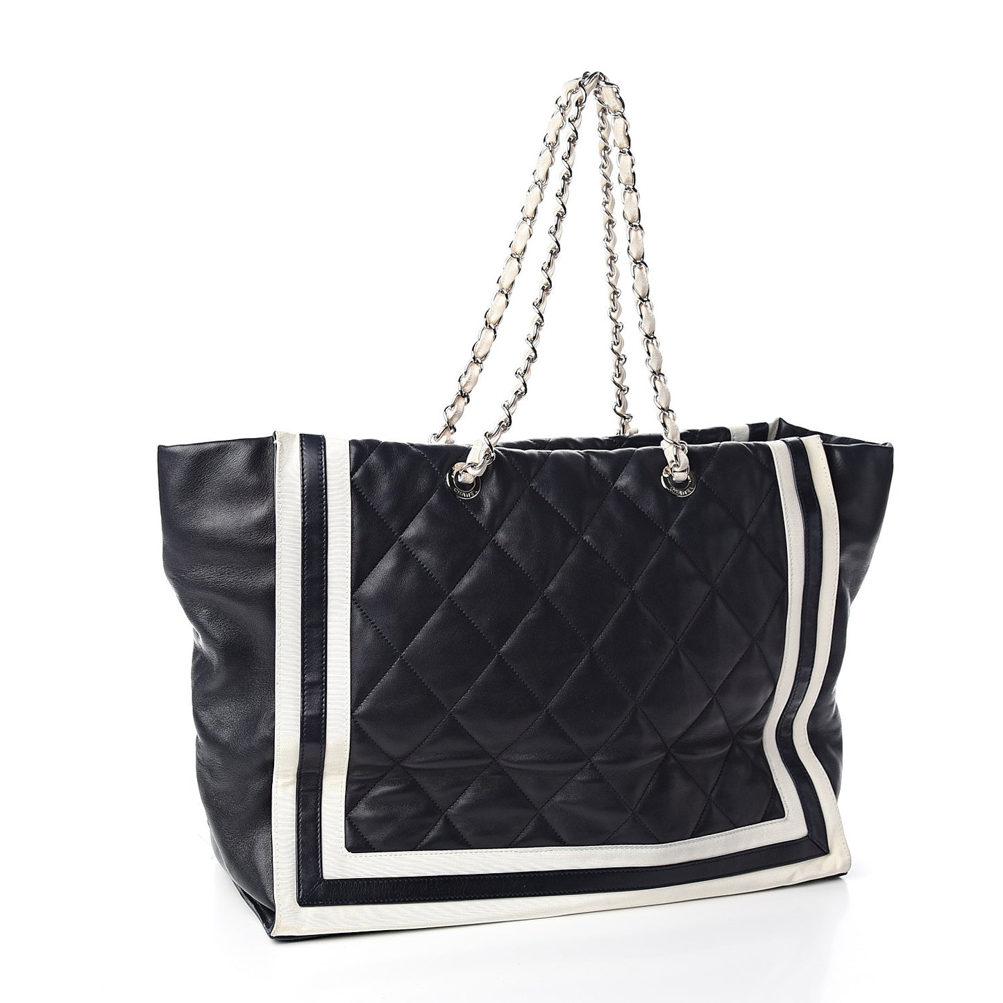 Lambskin Quilted Lido Shopping Tote Dark Navy Blue