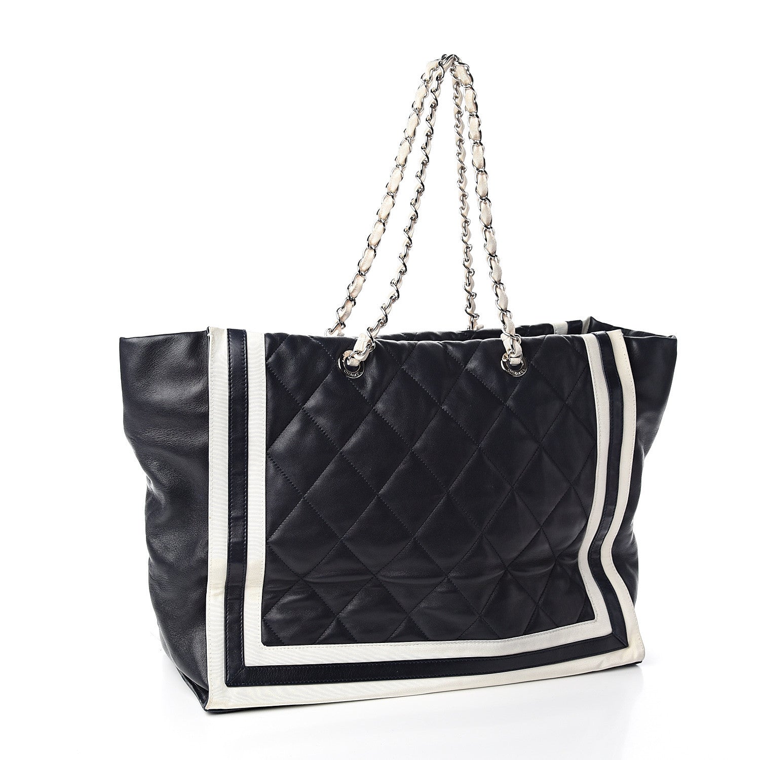 Chanel Lambskin Quilted Lido Shopping Tote Dark Navy Blue 2 of 12