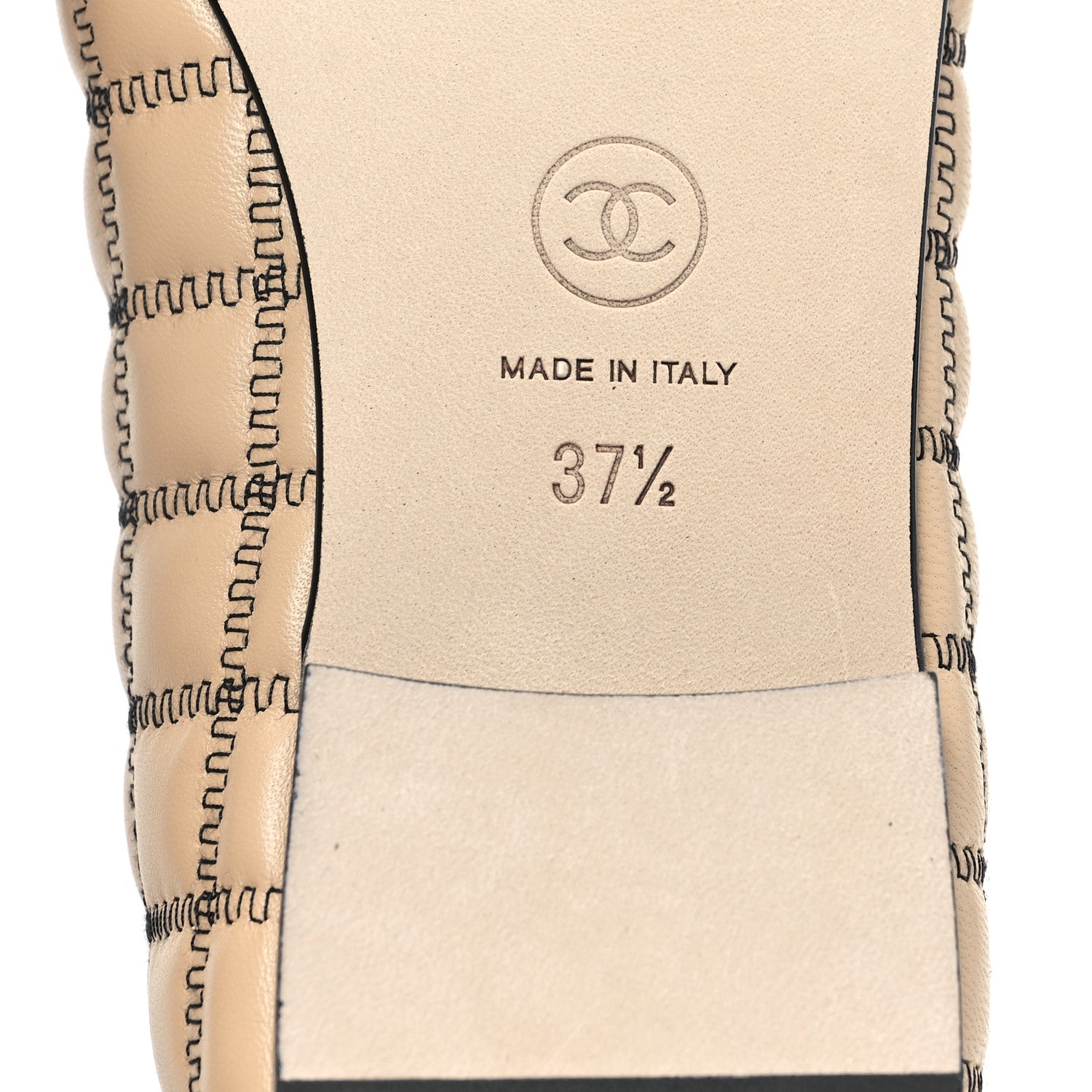 Chanel Lambskin Embroidered Quilted Cap Toe Ballerina Flats 37.5 Beige Black 6 of 9