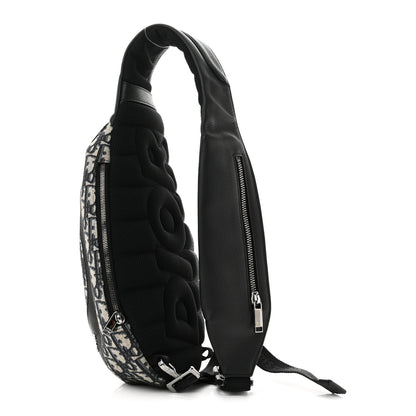 Christian Dior Grained Calfskin Oblique Scarab Sling Bag Blue Black 3 of 9