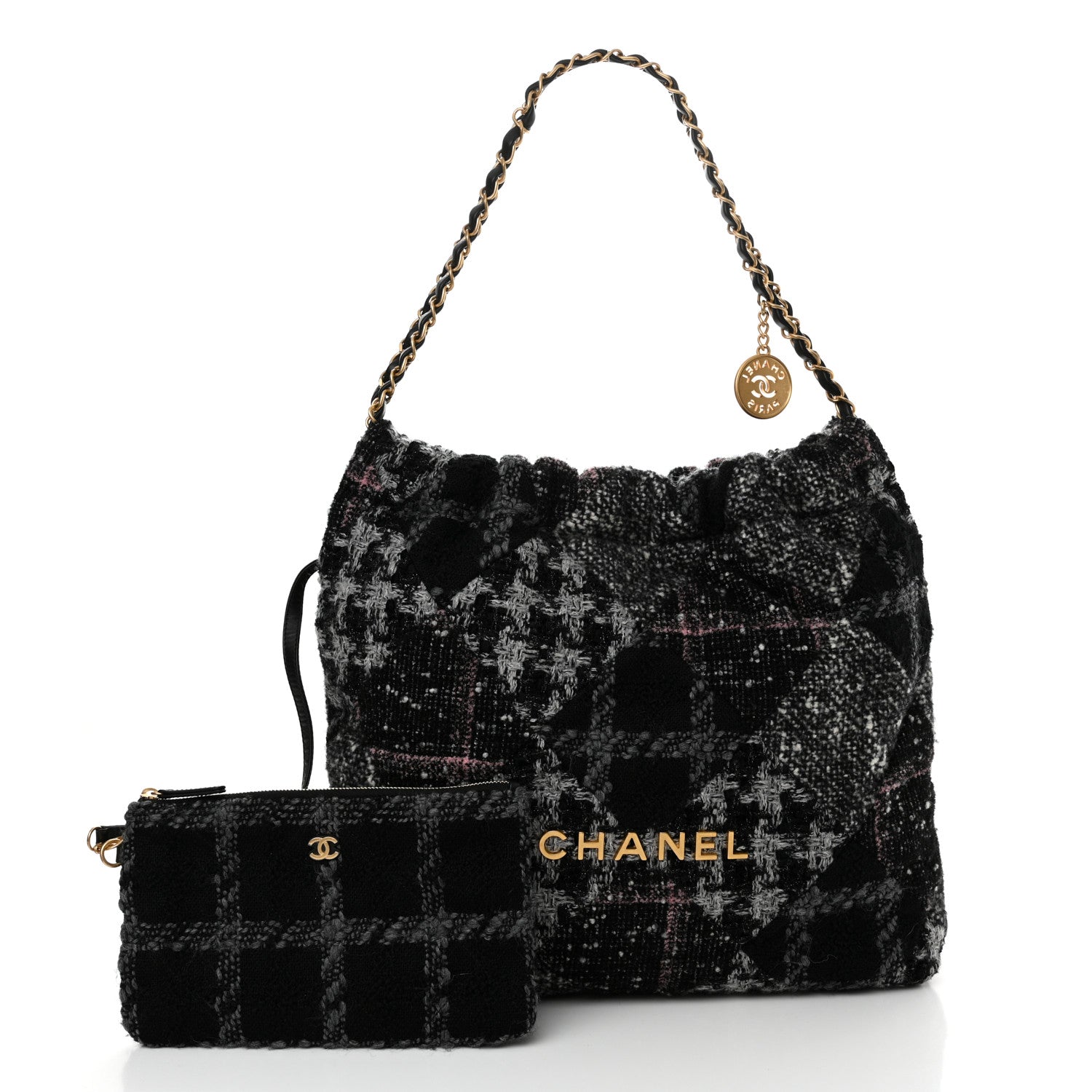 Chanel Tweed Patchwork Quilted Chanel 22 Black Grey Pink 3 of 11