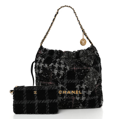 Chanel Tweed Patchwork Quilted Chanel 22 Black Grey Pink 3 of 11