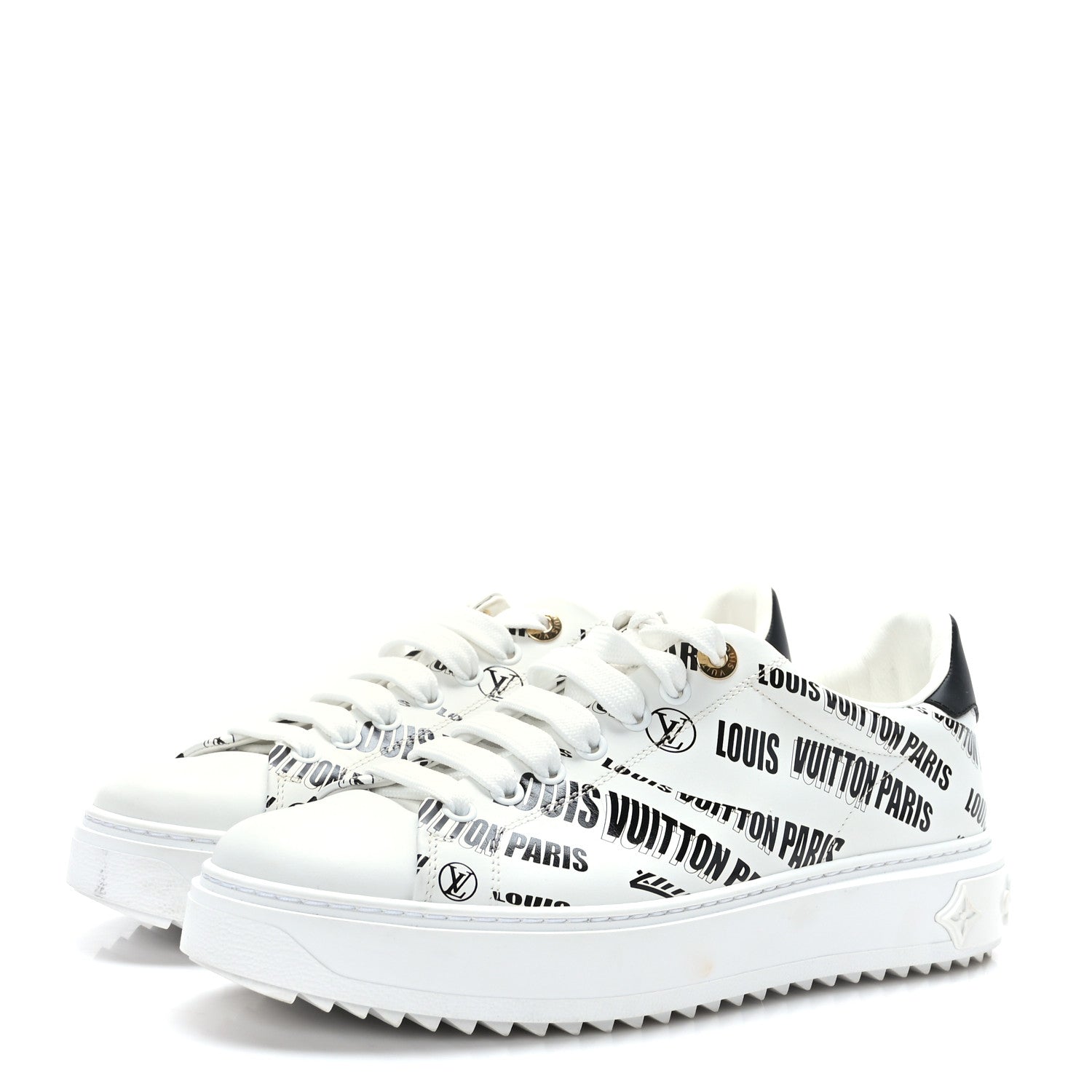 Louis Vuitton Calfskin Printed Time Out Trainer Sneakers 38.5 White 3 of 8