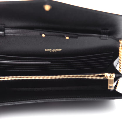 Saint Laurent Grain De Poudre Matelasse Chevron Monogram Chain Wallet Black 5 of 10