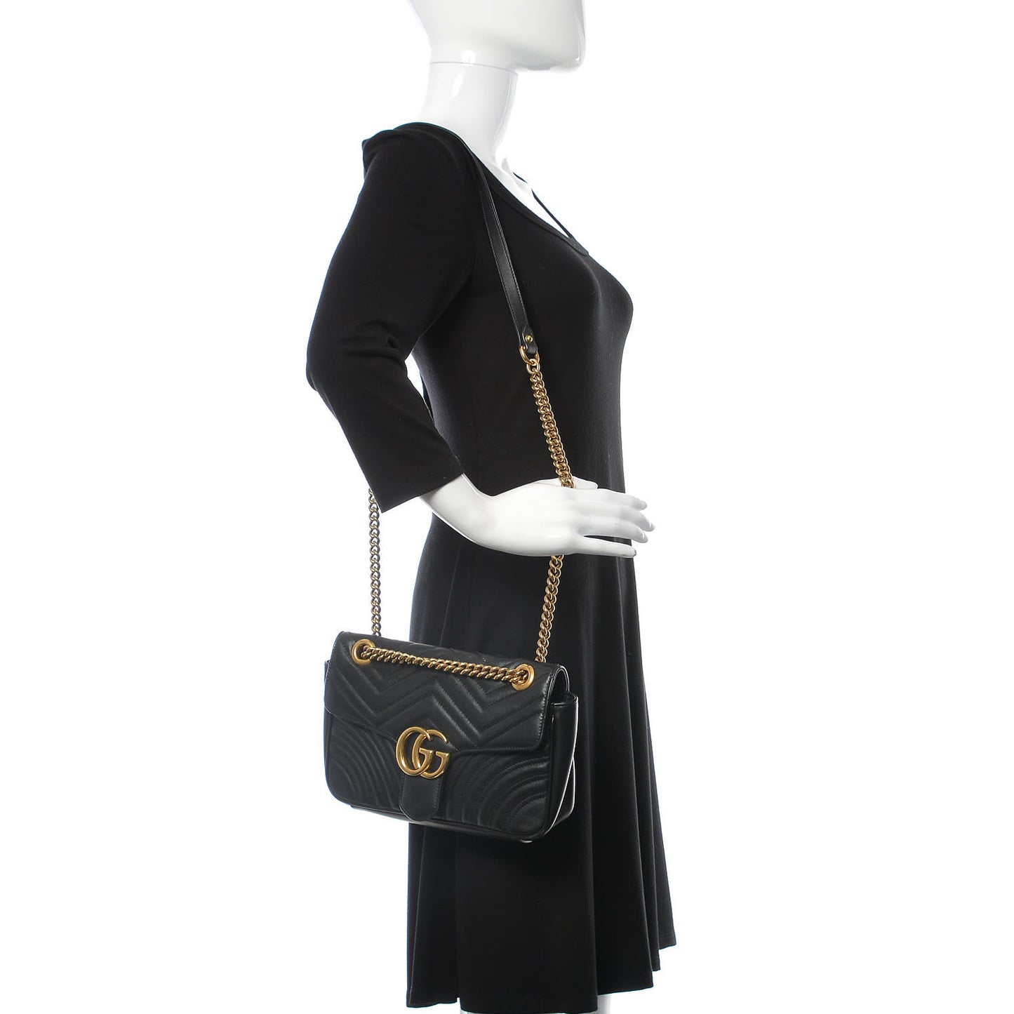 Calfskin Matelasse Small GG Marmont Shoulder Bag Black