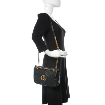 Gucci Calfskin Matelasse Small GG Marmont Shoulder Bag Black 2 of 18