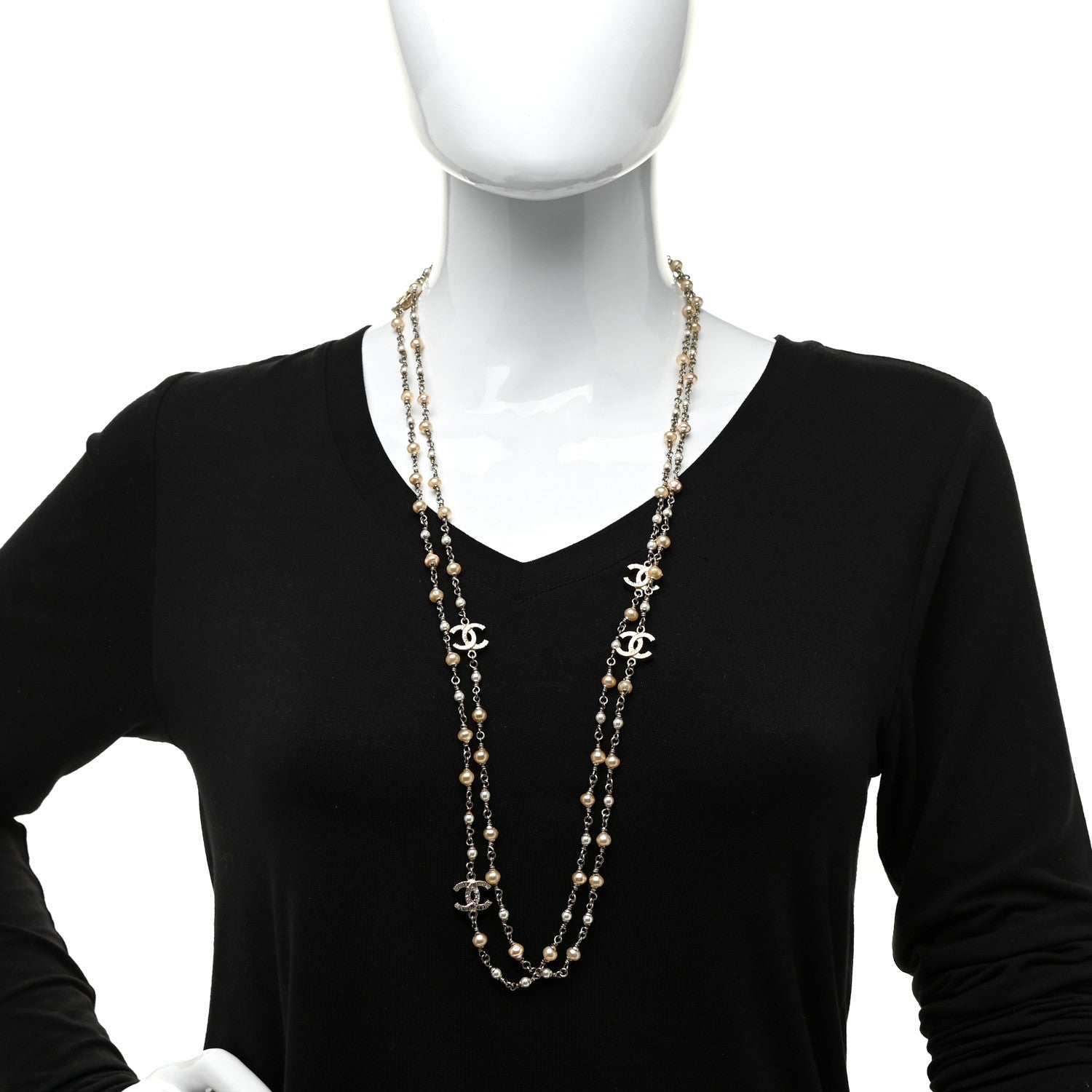 Chanel Pearl CC Multi Strand Long Necklace Gold 2 of 4