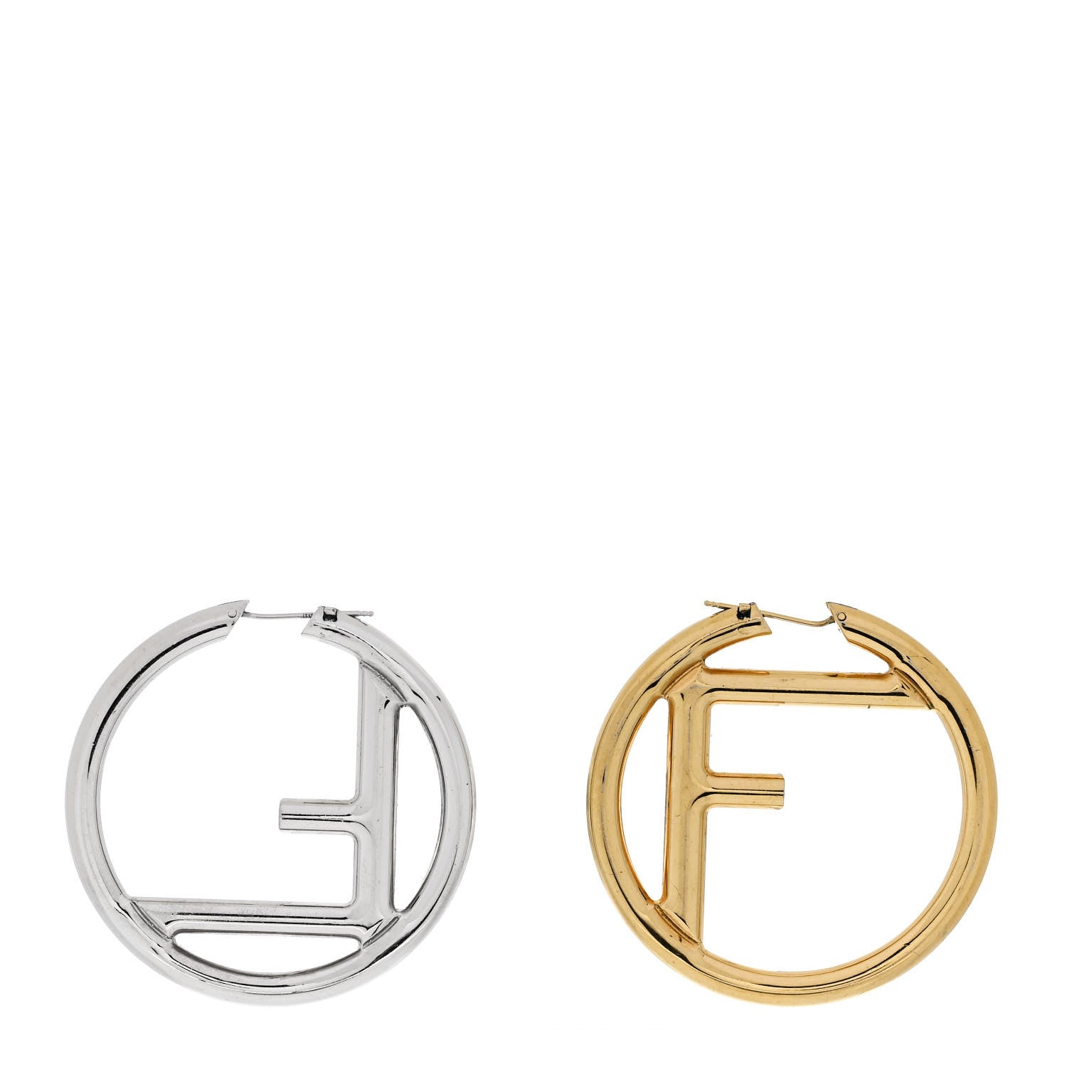 Fendi Metal FF Hoop Earrings Gold Silver 1 of 4