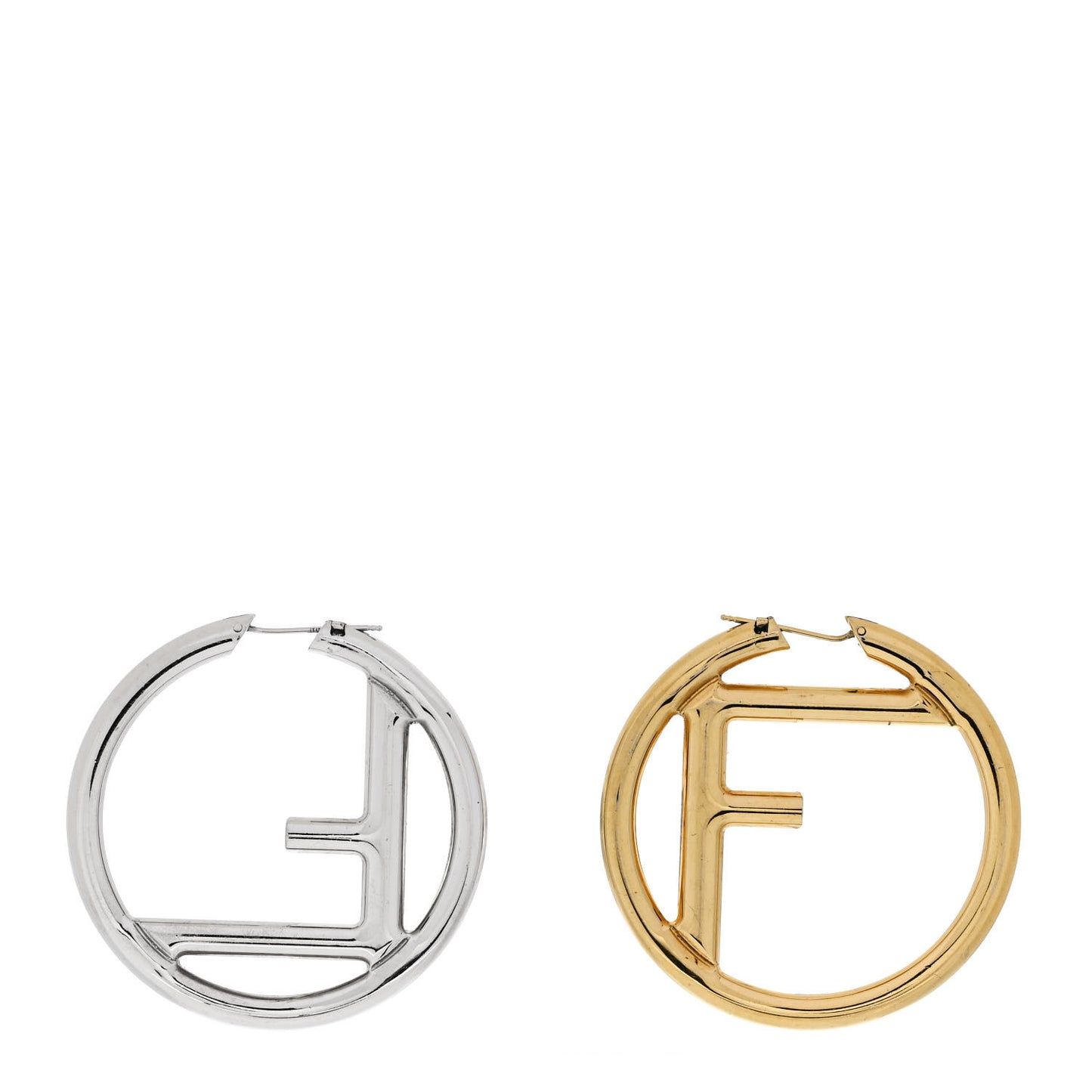 Metal FF Hoop Earrings Gold Silver