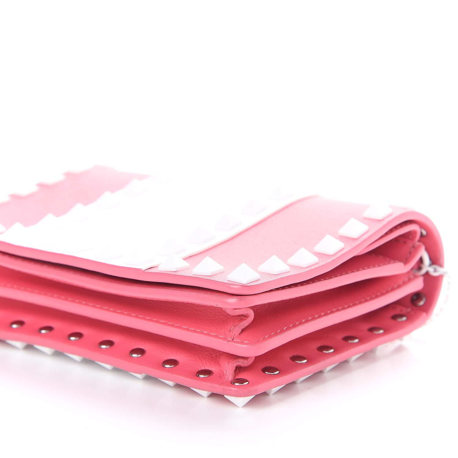 Valentino Garavani Vitello Colorblock Free Rockstud Wallet on Chain Shadow Pink Optic White 7 of 10