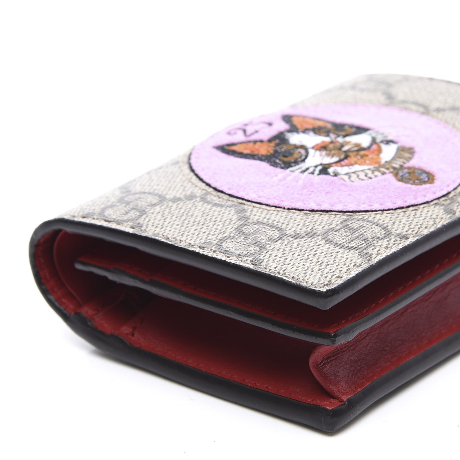 Gucci GG Supreme Monogram Bosco Patch Card Case Wallet Beige Malva Hibiscus Red 8 of 10