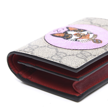 Gucci GG Supreme Monogram Bosco Patch Card Case Wallet Beige Malva Hibiscus Red 8 of 10