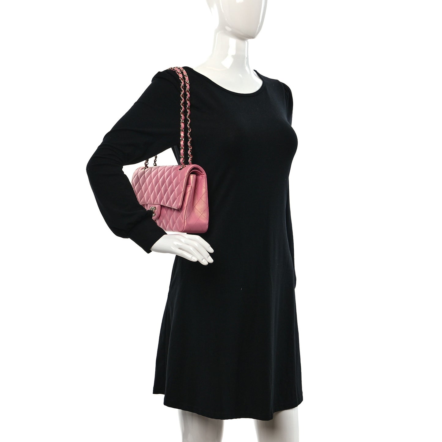 Iridescent Caviar Quilted Medium Double Flap Dark Pink