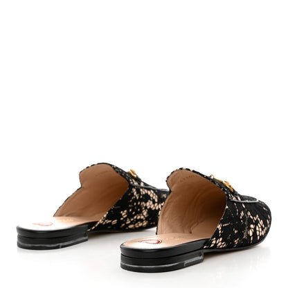 Gucci Lace Malaga Kid Womens Princetown Slippers 38.5 Black Skin Rose 4 of 10