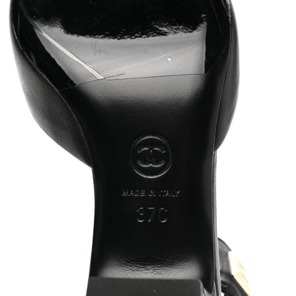 Chanel Lambskin Grosgrain Cap Toe Logo Ankle Strap Pumps 37 Black 7 of 9