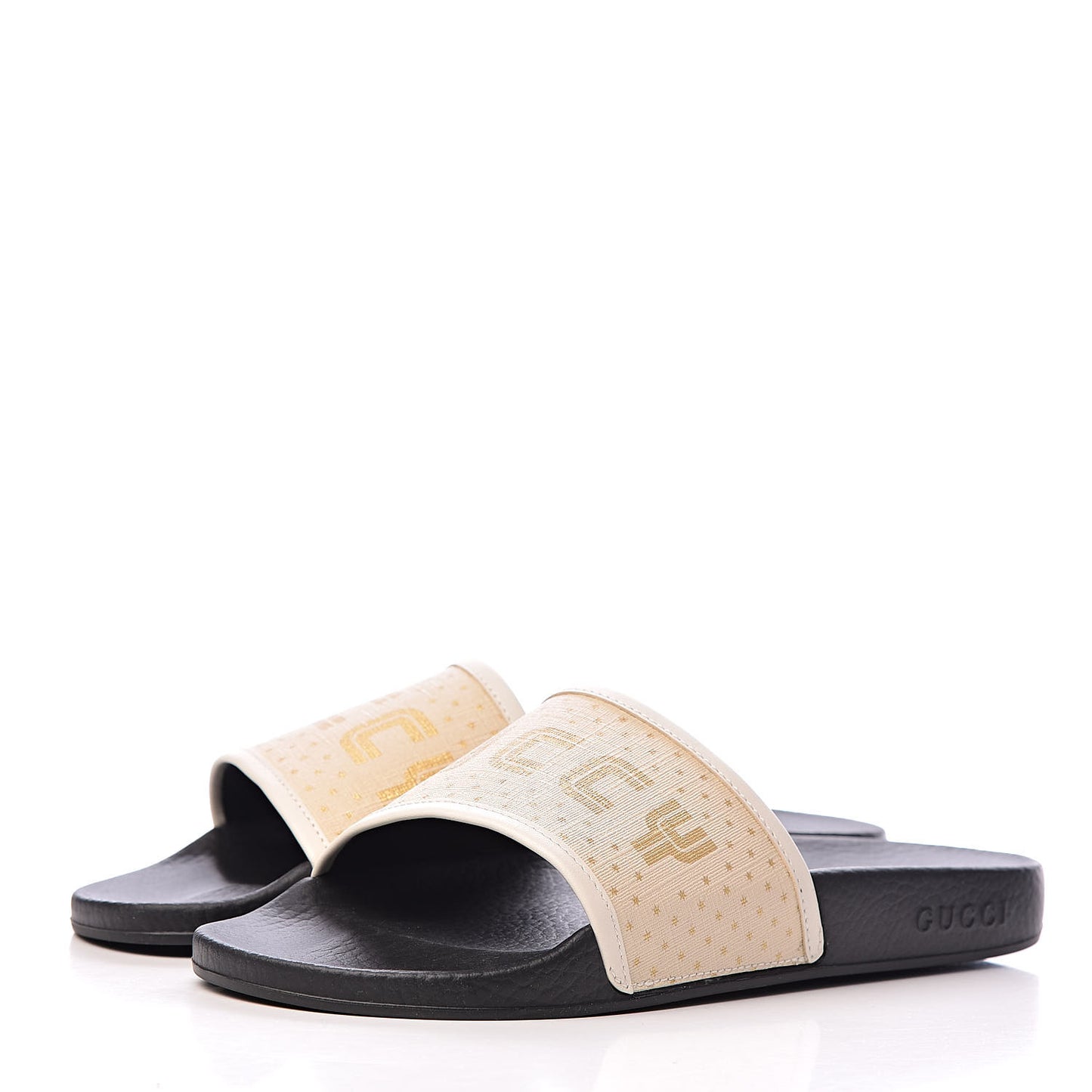 X SEGA Supreme Canvas GUCCY Stars Womens Slide Sandals 40 Mystic White Gold