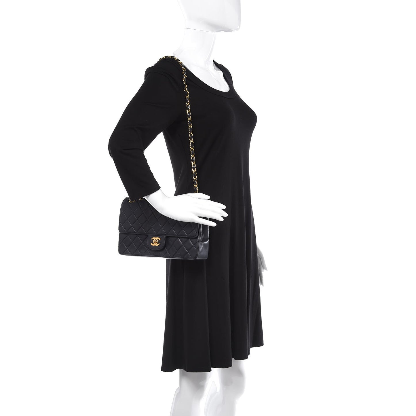 Lambskin Quilted Medium Double Flap Navy