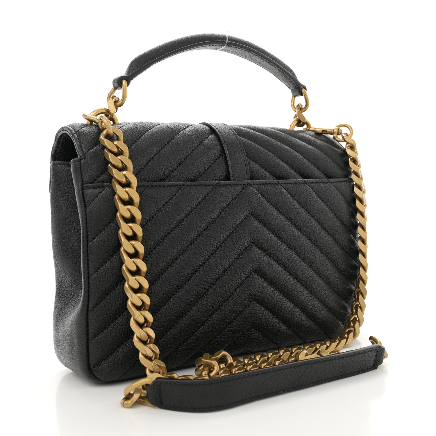 Saint Laurent Sheepskin Matelasse Chevron Monogram Medium College Bag Black 3 of 14