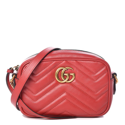 Gucci Calfskin Matelasse Mini GG Marmont Chain Shoulder Bag Hibiscus Red 1 of 10