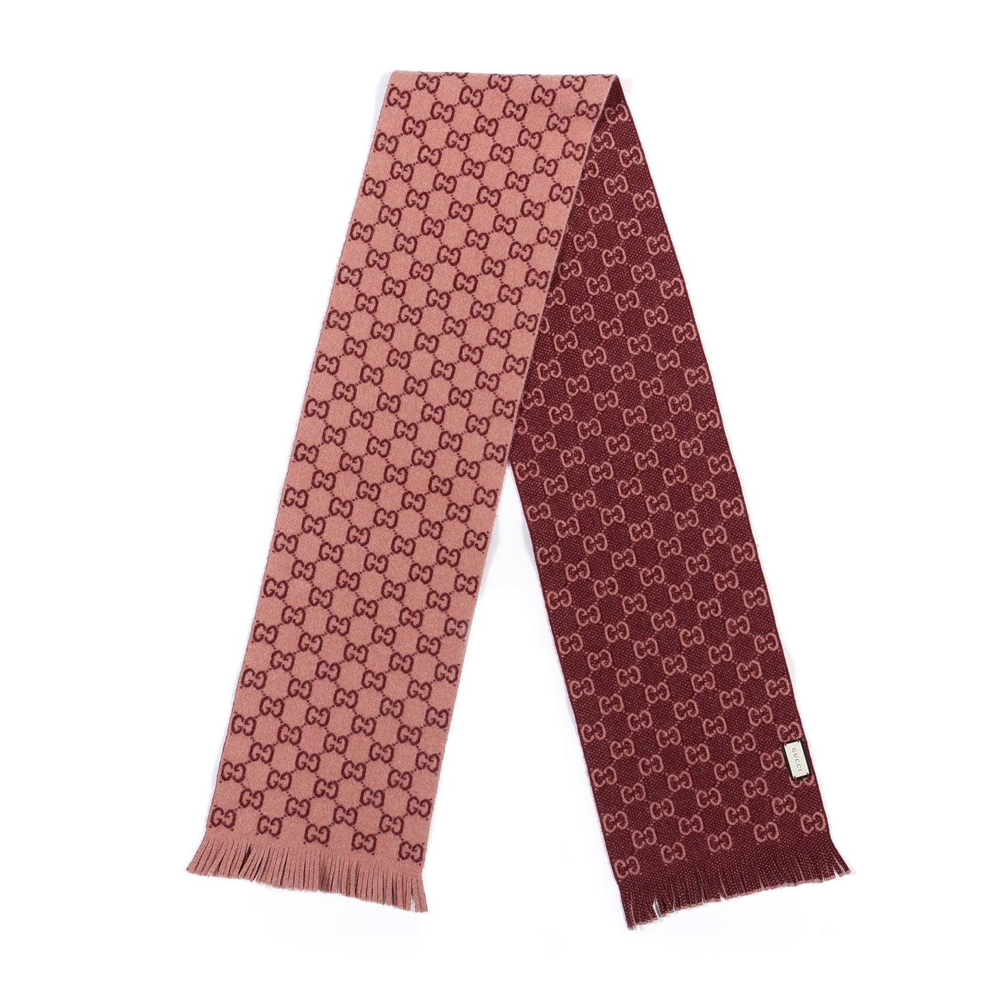 Wool Tricot GG Monogram Lady Longfog Scarf Roseate Bordeaux