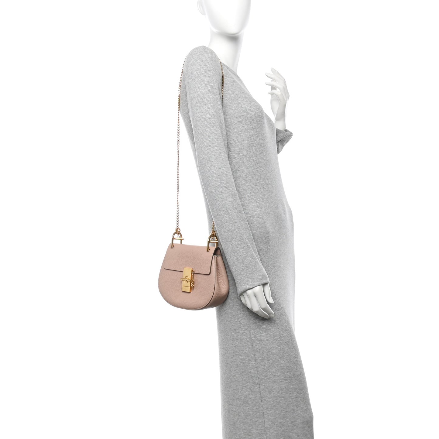 Grained Lambskin Mini Drew Shoulder Bag Cement Pink