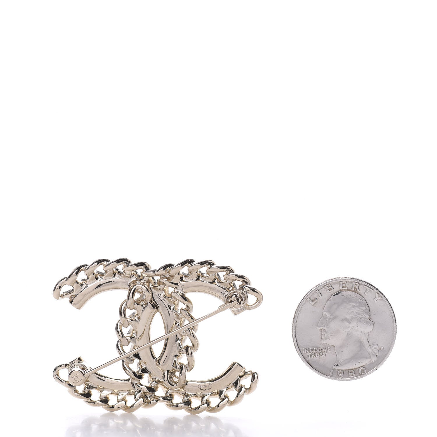 Chanel Crystal Chain CC Brooch Gold 3 of 5