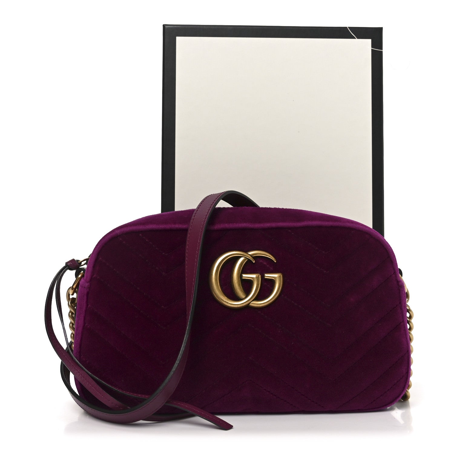Gucci Velvet Matelasse Small GG Marmont Chain Shoulder Bag Fuchsia