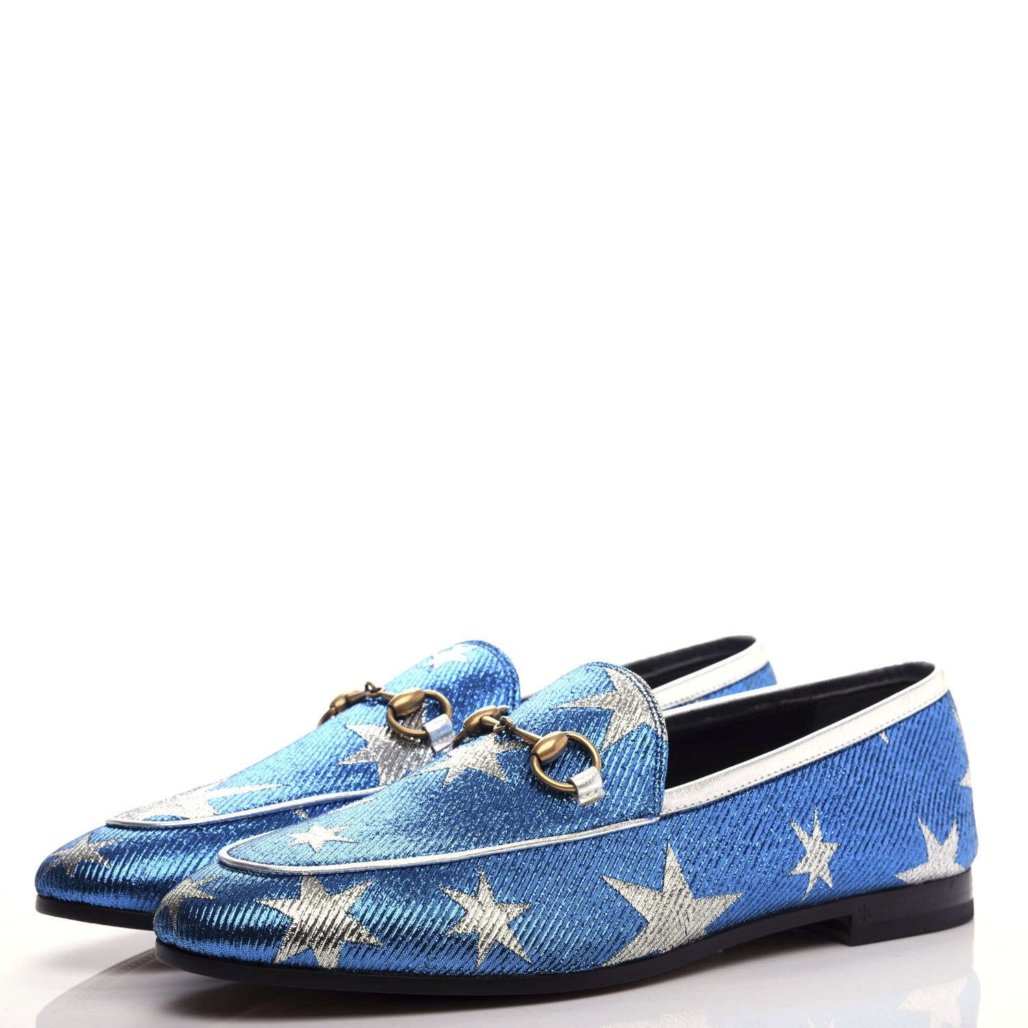 Gucci Lurex Calfskin Starry Sky Womens Jordaan Loafers 36.5 Bluette Silver 3 of 11